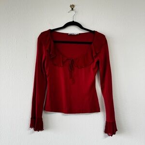 Red Quarter Sleeve with Chiffon Ruffles
